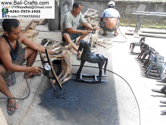 Rocking horse wood carvings from Bali Indonesia