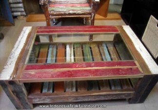 Reclaimed Boat Wood Furniture Coffee Table Glass From Bali Indonesia