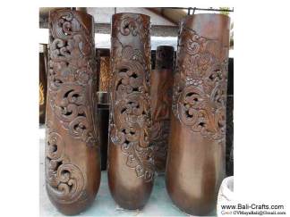 Palm1-6 Carved Palm Tree Wood Pots